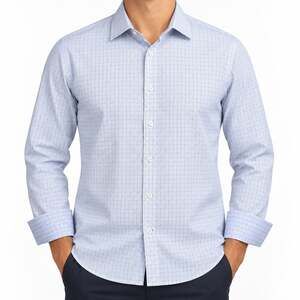 English Laundry Shirt Mens 15.5 32/33 Blue Check Dress Button Up Flip Cuffs